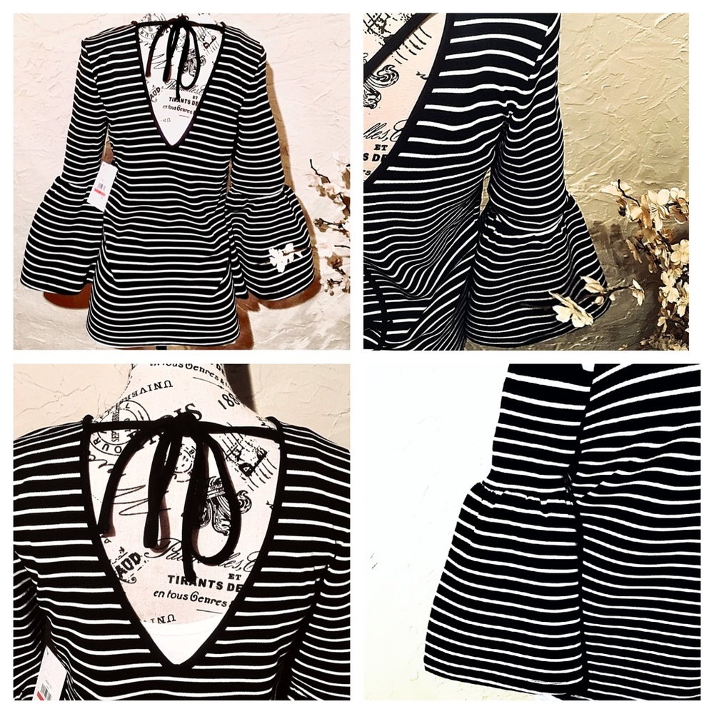 Kensie Black & White Striped Top NWT - Picture 3 of 8